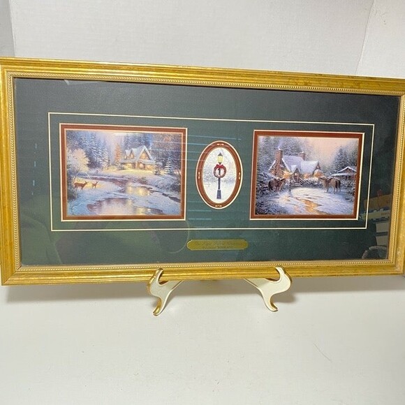 Thomas Kinkade Framed Art Glass Triple Pictures Collectors Society 1998 - Picture 1 of 9